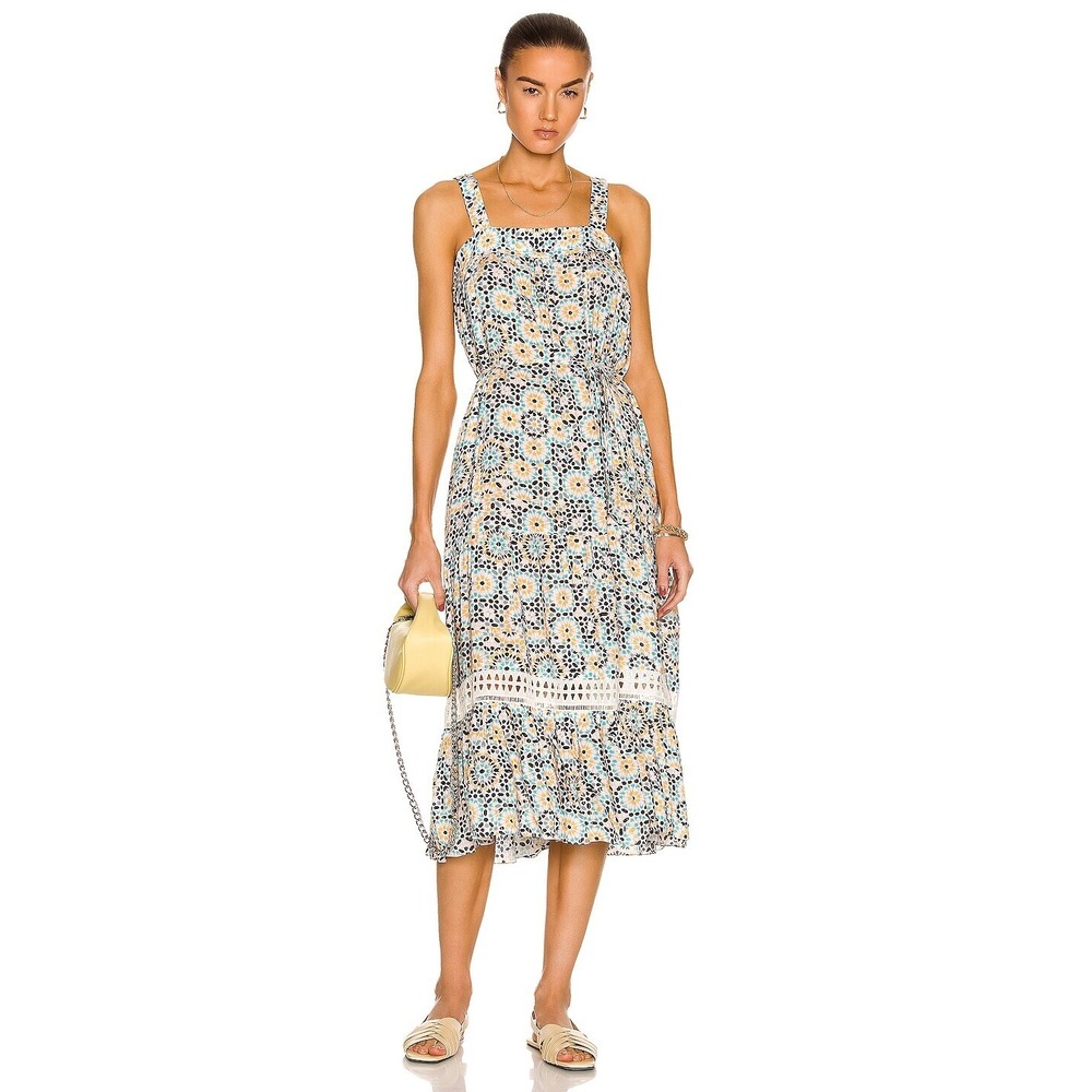 Lemlem Telem Sweepy Midi Sundress Women's Size Medium Tiles Turquoise $375